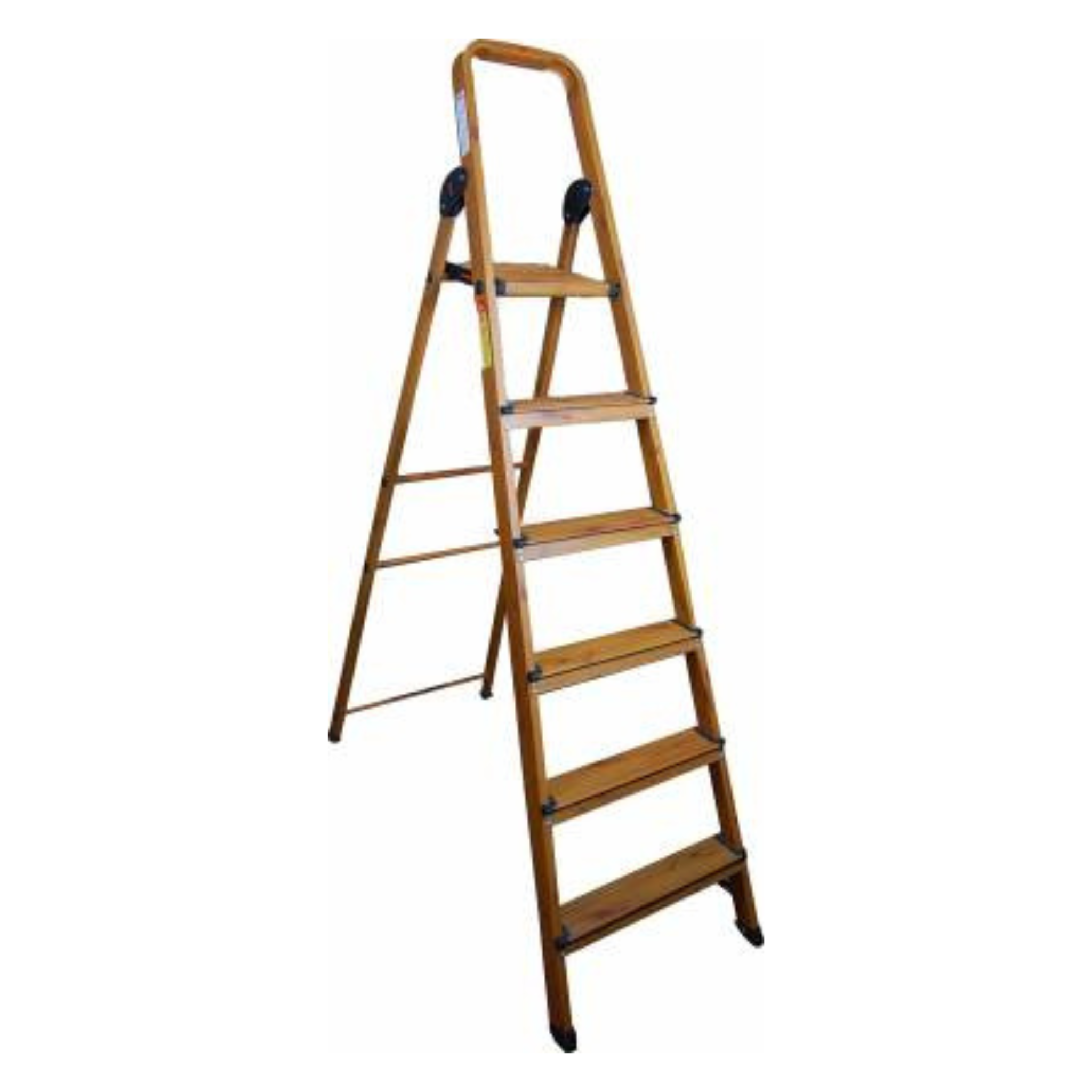 Prime Safe Step Wood-Finish Foldable Aluminum Ladder with Serrated Steps & Extra Strong Platform
